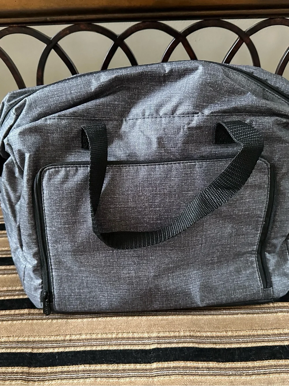 thirty-one Gray Duffel Bag with Black Webbing Handles